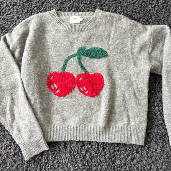 Luna Ivy Sweaters - Grey Cherry Intarsia Crewneck Sweater - Unbranded